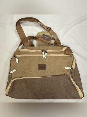Set of 2 Bella Russo Two-Tone Brown & Tan Duffel Bag NWT